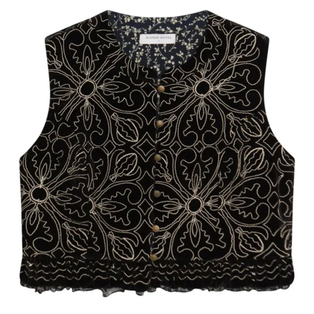MAISON HOTEL MARCELINE VEST in Night Lilly Nero Odette Embroidered size medium